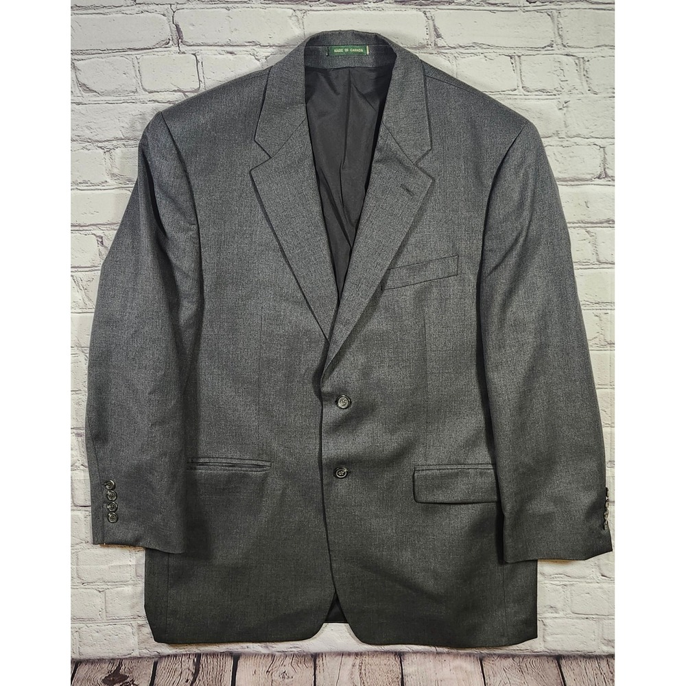 Vintage Lauren Ralph Lauren Mens 42R Wool Blazer Gray Sport Coat Made in Canada